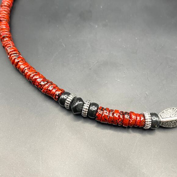 PREMIER DESIGNS Red Spice Boho Choker Statement Necklace Collar Silver Tone - Picture 4 of 7